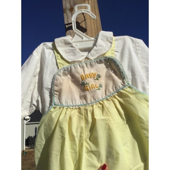 Vintage sweet talk baby girl romper size 18 mo month yellow white button overall - Picture 2 of 11